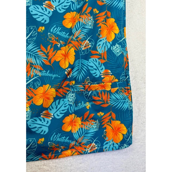 Whataburger Mens Floral Tropical Pearl Snap Shirt Blue size Large Short Sleeve - Picture 8 of 16